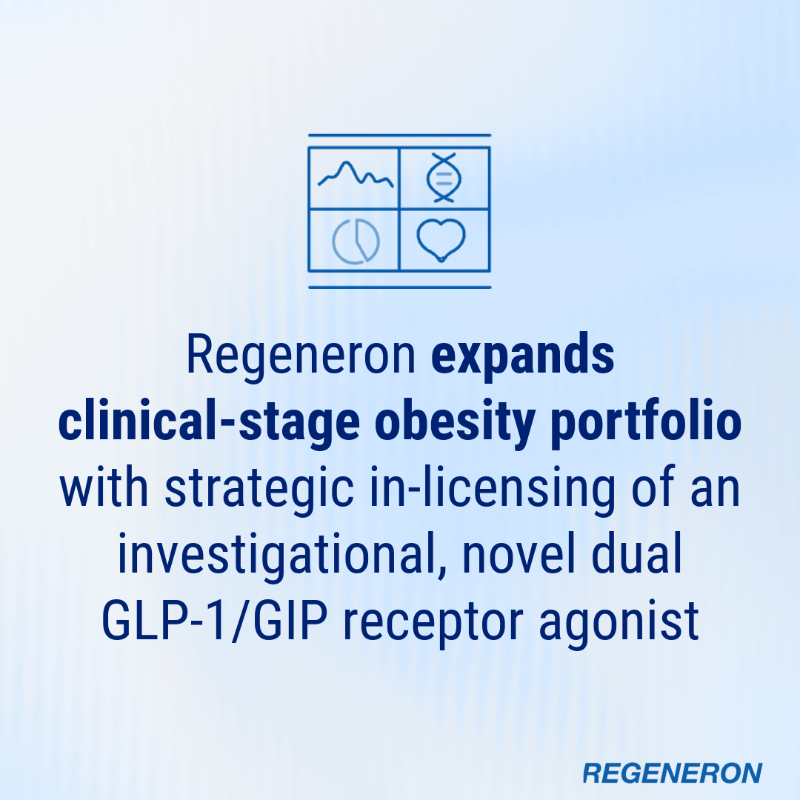 regeneron glp-1 Announcing an in-licensing agreement for an investigational, novel dual GLP- 1/GIP receptor agonist that will enable synergy and flexibility across our  broad pipeline of obesity and metabolic programs focused on improved  quality of
