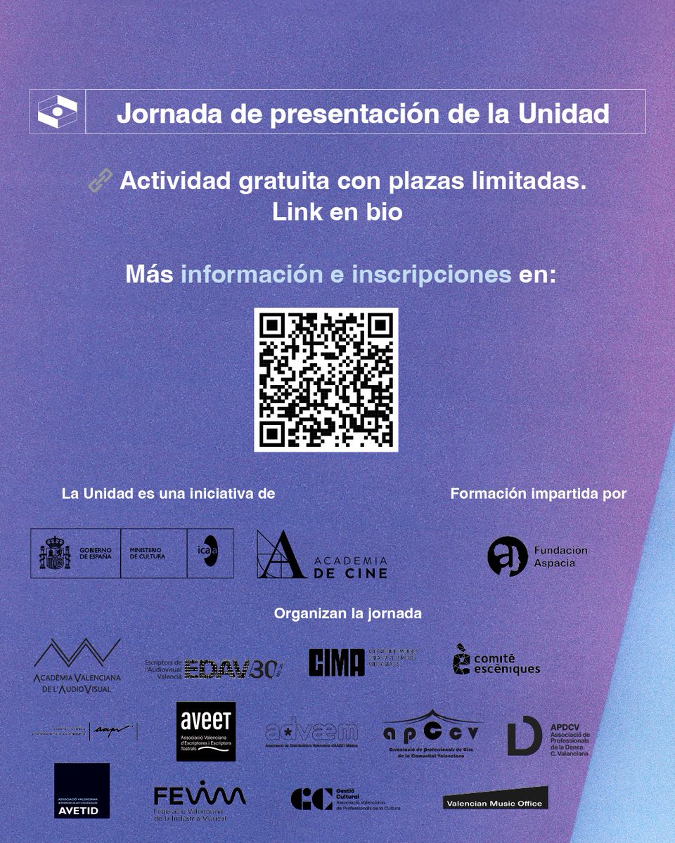 🎬 El 10 de juny celebrem a València la jornada de presentació de la Unitat de Prevenció de violències masclistes al sector audiovisual i cultural.

📍 Sala Berlanga – Edifici Rialto
🕚 D’11.00 a 13.45 h
🎟️ Activitat gratuïta

🔗 Inscripcions: ow.ly/MKNe50W2oH2