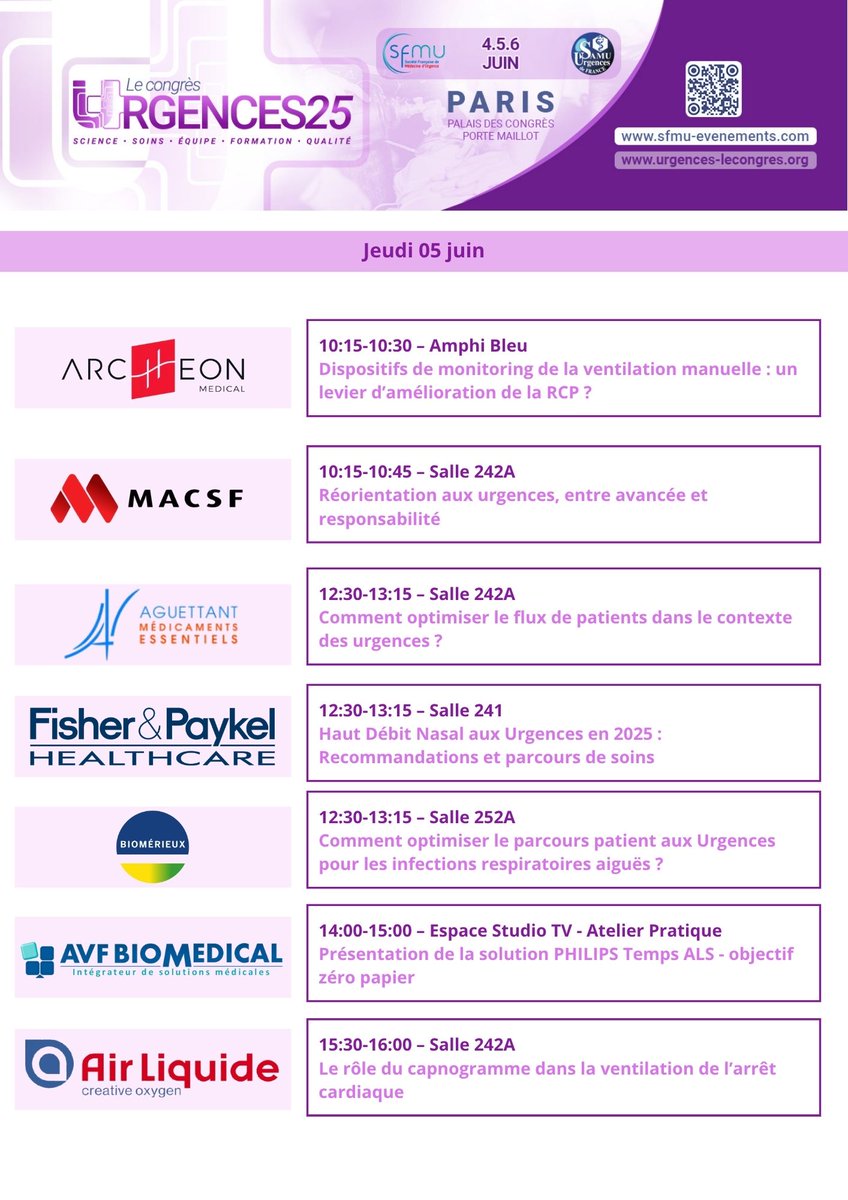 🚨 #URGENCES2025 : Les rencontres de l’industrie à ne pas manquer !
 
Annuaire des Partenaires 👉 urgences-lecongres.org/partenaires-2/…
Programme des Sessions 👉 urgences-lecongres.org/symposiums/?ac…
Programme du Studio TV 👉 urgences-lecongres.org/urgences-demo/…