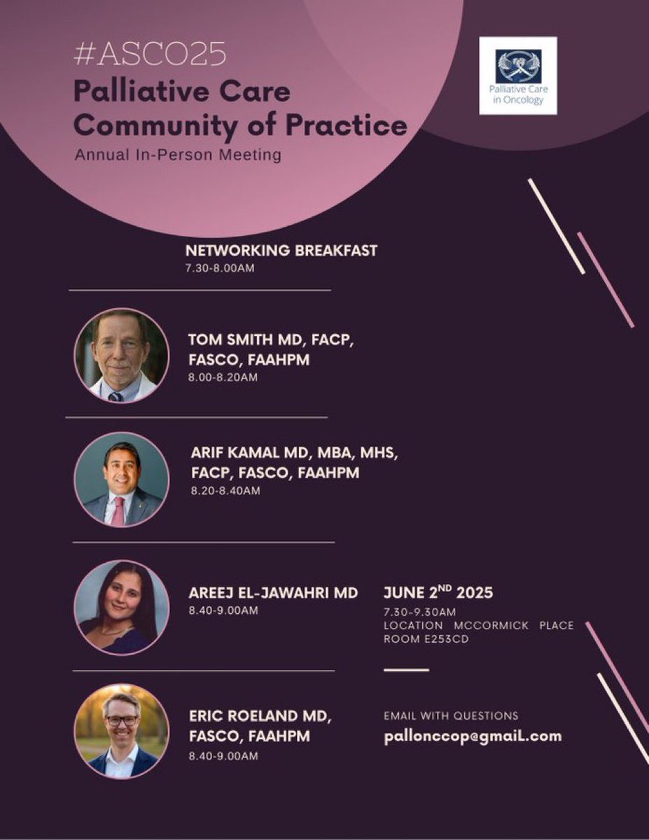 Cristiane D Bergerot (@crisbergerot) on Twitter photo 🌅 Join us bright & early!
The <a href="/PallOncCoP/">ASCO PallOnc Community of Practice</a> meets 7:30 AM | Room E253cd 🧡
Open to all interested in #PalliativeOncology—clinicians, trainees, advocates & more
Let’s connect, reflect & grow together.
#ASCO25 🌅 Join us bright & early!
The <a href="/PallOncCoP/">ASCO PallOnc Community of Practice</a> meets 7:30 AM | Room E253cd 🧡
Open to all interested in #PalliativeOncology—clinicians, trainees, advocates & more
Let’s connect, reflect & grow together.
#ASCO25