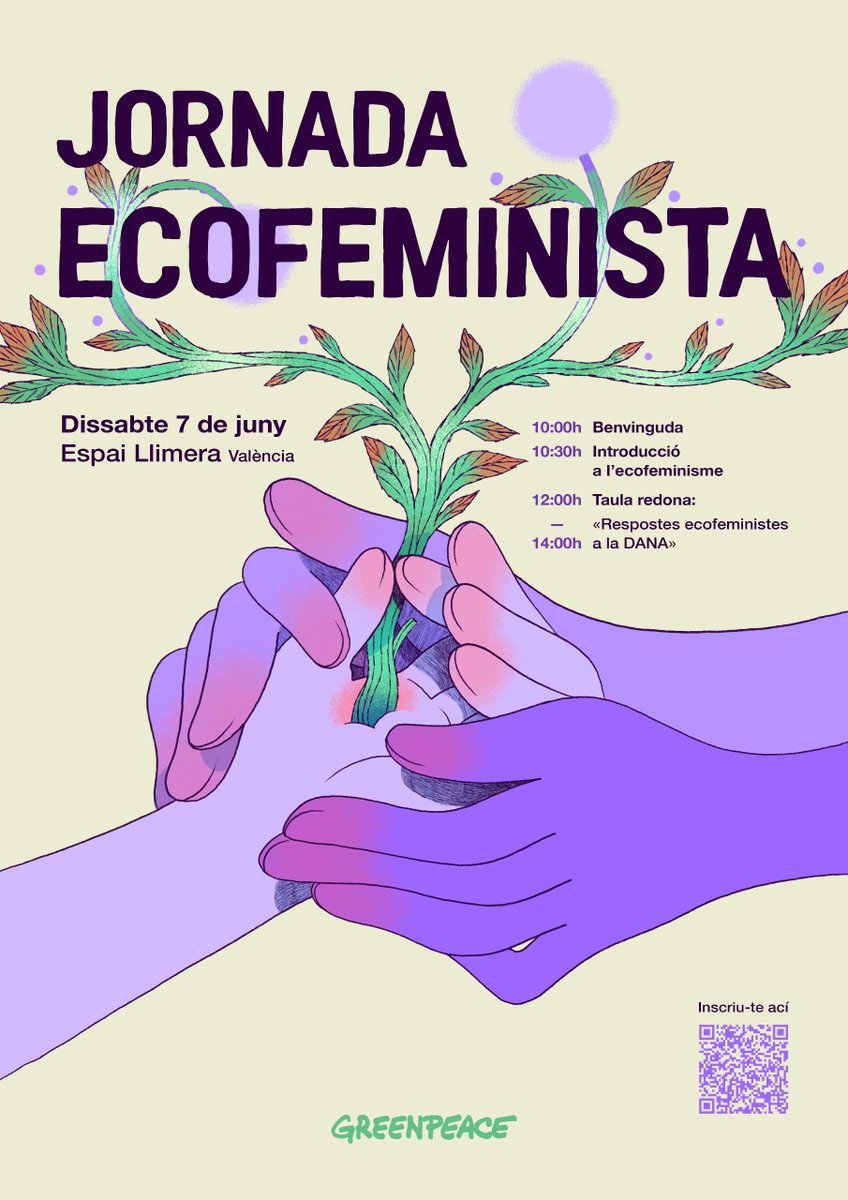 Fundació Horta Sud (@fhortasud) on Twitter photo #ActivitatsAssociacions | T’interessa l’ecofeminisme? 🍃💜🌏 <a href="/greenpeace_esp/">Greenpeace España</a> organitza el pròxim 7 de juny una jornada ecofeminista a València a l’Espai Llimera!
‼ Les places són limitades, així que si vols assistir empleneu aquest formulari: bit.ly/3SzayHb #ActivitatsAssociacions | T’interessa l’ecofeminisme? 🍃💜🌏 <a href="/greenpeace_esp/">Greenpeace España</a> organitza el pròxim 7 de juny una jornada ecofeminista a València a l’Espai Llimera!
‼ Les places són limitades, així que si vols assistir empleneu aquest formulari: bit.ly/3SzayHb