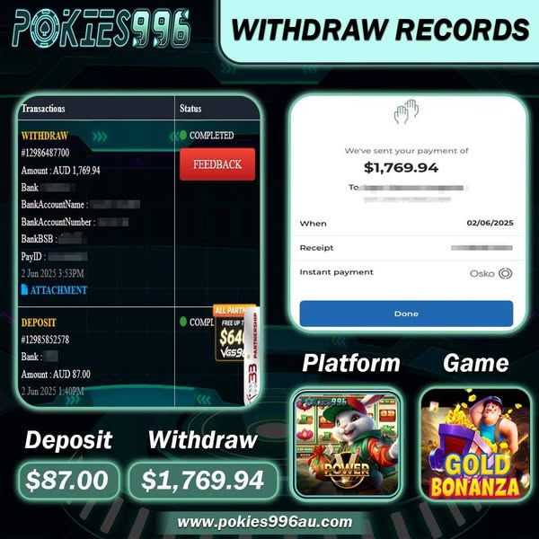 996Pokies's tweet photo. 📷WELCOME TO POKIES996 📷📷📷
Customer Winning Today 📷📷
📷Platform: V-POWER📷
📷Game: GOLD BONANZA📷
📷DEPOSIT:$ 87.00AUD 📷
📷WITHDRAW:$1,769.94 AUD  📷 https://t.co/oU9rRn9ojq