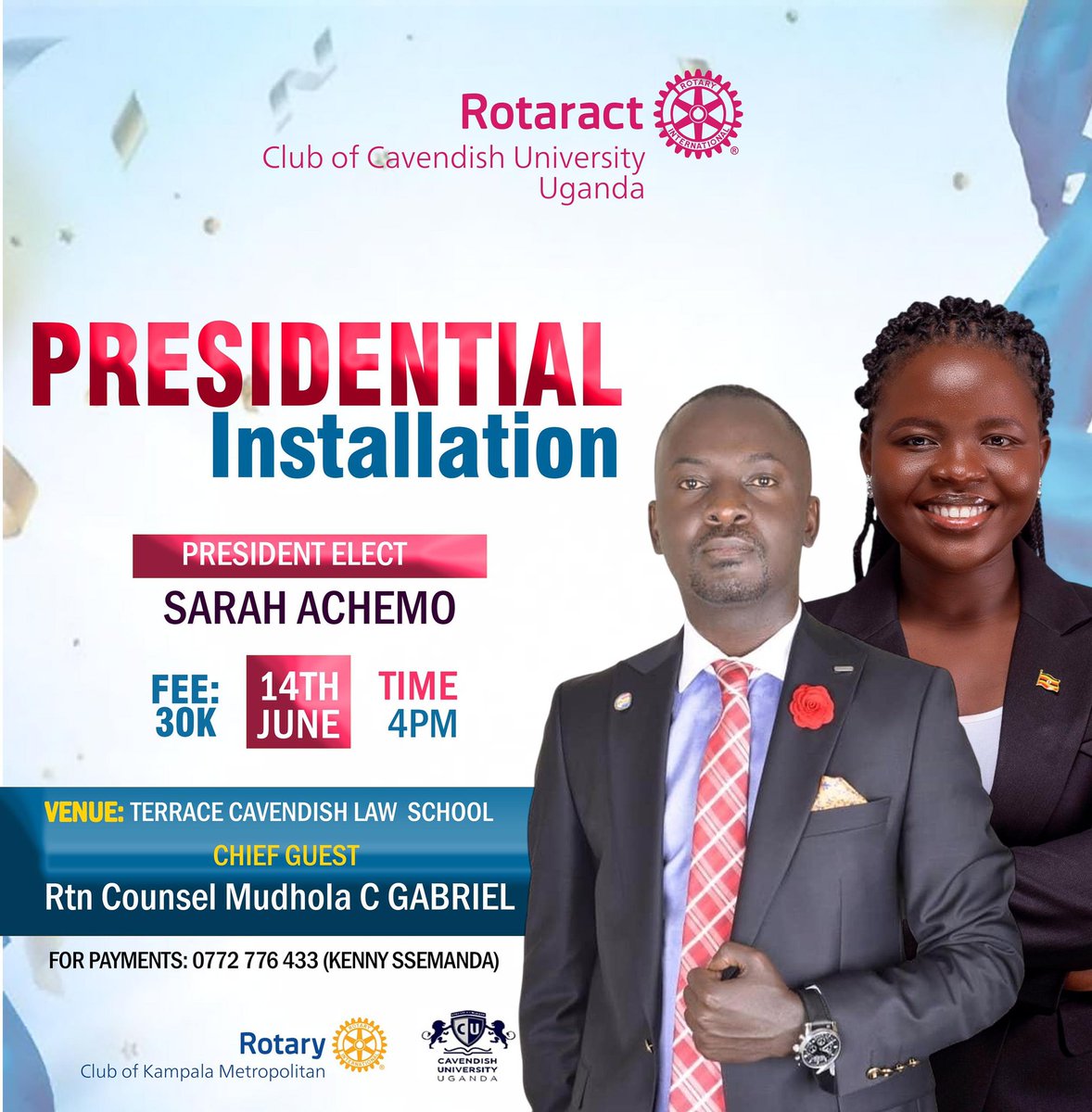 As the day draws closer than ever 
We are thrilled to welcome you for the installation of our new president in the 14th of June,come be part of our journey 🥳 with a great man as our Chief guest Rtn Counsel Mudhola C Gabriel ☺️