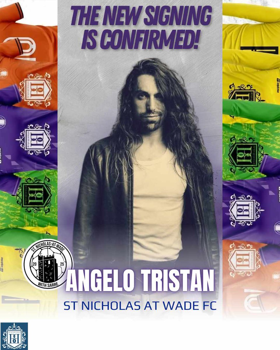 St Nicholas-at-Wade Football Club (@snwfc2025) on Twitter photo **SIGNING NO.1**
<a href="/collateralrocks/">Collateral</a> front man and our new Number 1. Angelo Tristan, welcome to the club 📝⚽️
#UpTheSaints 💜🧡 **SIGNING NO.1**
<a href="/collateralrocks/">Collateral</a> front man and our new Number 1. Angelo Tristan, welcome to the club 📝⚽️
#UpTheSaints 💜🧡
