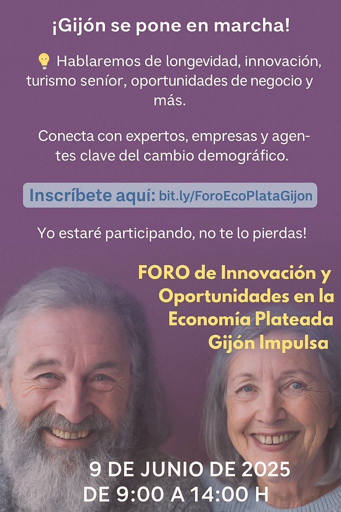 Gijón impulsa la #EconomíaPlateada con el Foro de Innovación y Oportunidades.
📅 9 de junio de 2025
🕘 9:00 - 14:00 h
📍 Antigua Escuela de Comercio, Gijón
Organizado por Gijón Impulsa y @EconomiaPlateada.
🔗 Inscripciones aquí bit.ly/ForoEcoPlataGi…
#GijónFuturo #innovacion