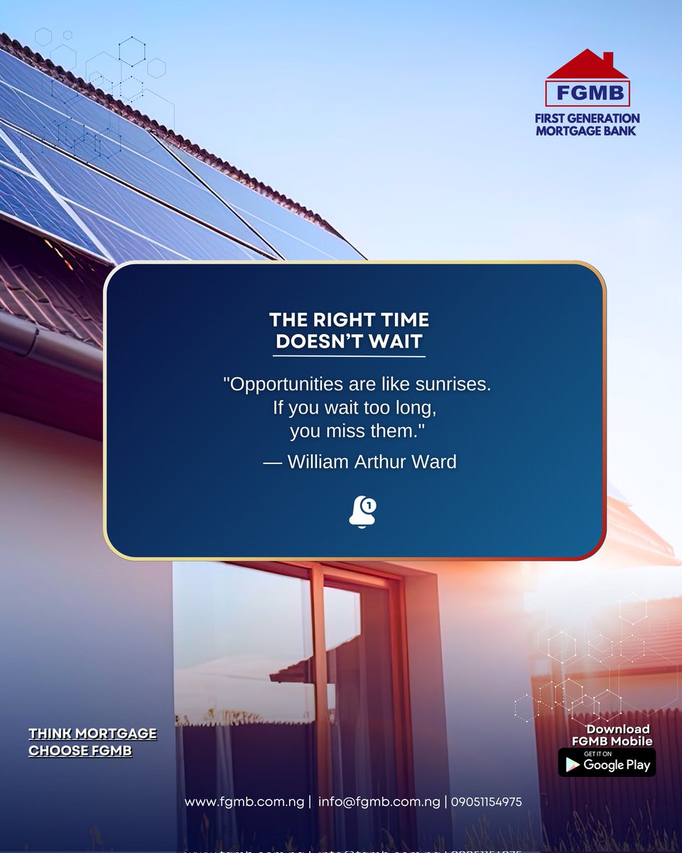 It's Monday! New Month, New Week! Perfect time to rise, shine, chase those goals and get that Mortgage!
Give us a call!  Your dream home awaits!👍🏽
Think Mortgage 
Choose FGMB 
Visit us today! 
Call/WhatsApp 09051154975 for further enquiries. 
#fgmb #monday #mondaymotivation