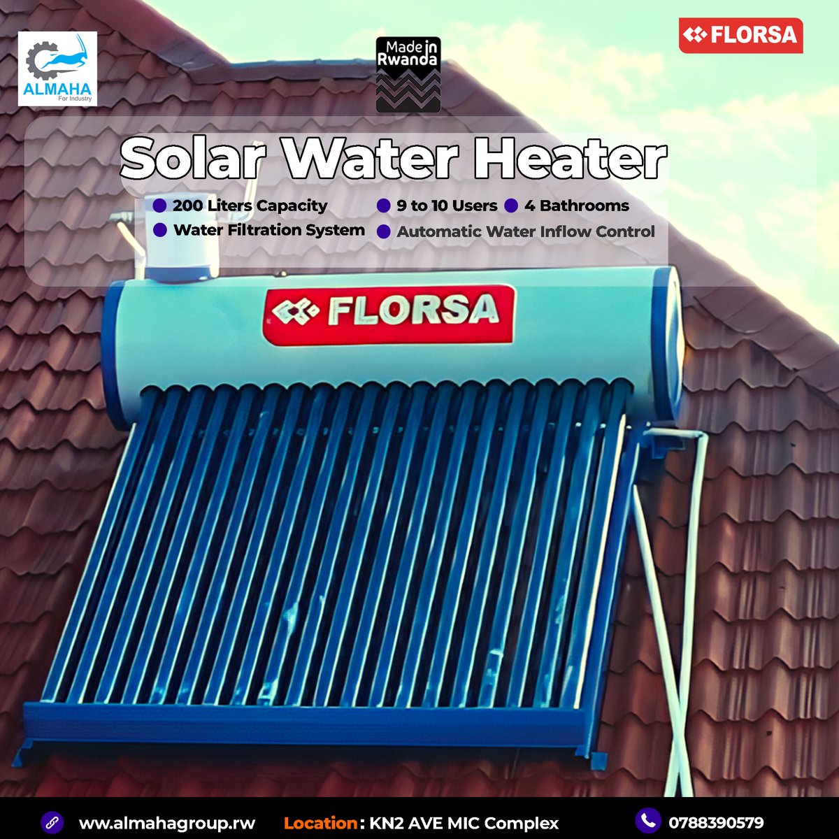 Florsa_rw's tweet photo. Solar Water Heater , Made in Rwanda available in our store !

Located in: MIC Shopping Mall
Address: Mic Building, KN 2 Ave, Kigali https://t.co/I8EtjhTMGT