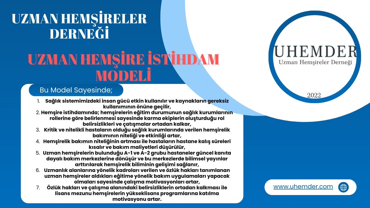 uhemder's tweet photo. Uzman Hemşire İstihdam Modeli ile uzman hemşirelerin çalışma koşullarındaki belirsizliğin ortadan kalkması; sağlık sistemimizin etkin işlemesine katkı sağlayacaktır. https://t.co/tUnLu8B0n1
