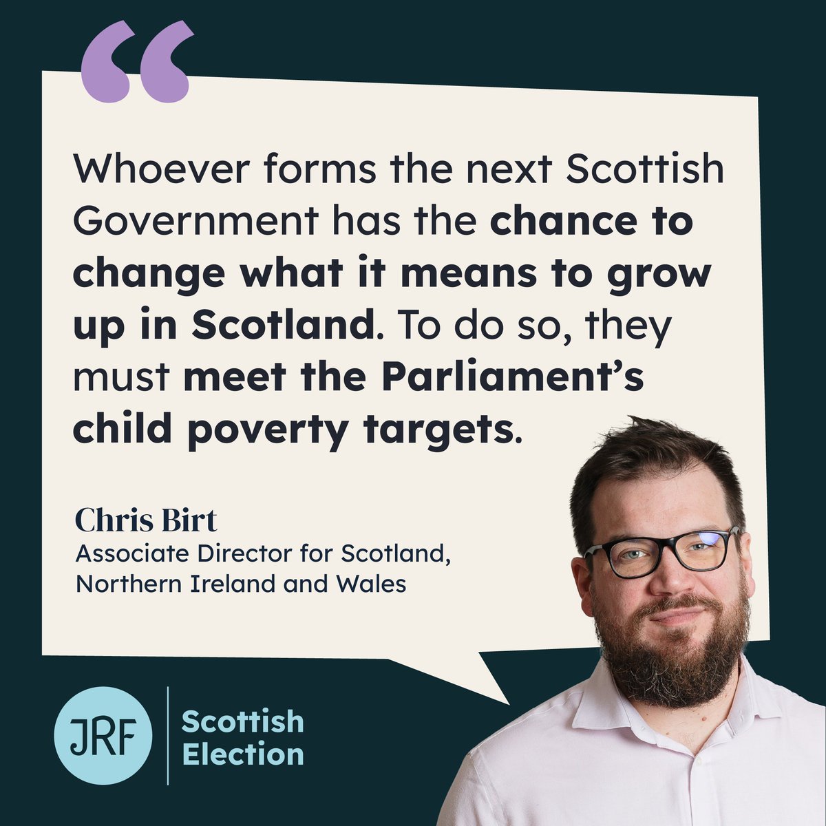 240,000 children are in poverty in Scotland.

Every one of them is a reason for all political parties to deliver a better Scotland.

📝 We published a toolkit to ensure that each party's manifestos is up to the task of meeting the child poverty targets: jrf.org.uk/child-poverty/…