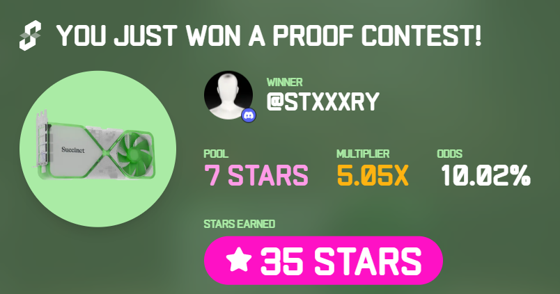I just won 35 stars in the Succinct Stage 2 Proof Contest! Prove with us <a href="/SuccinctLabs/">Succinct</a> #ProveWithUs