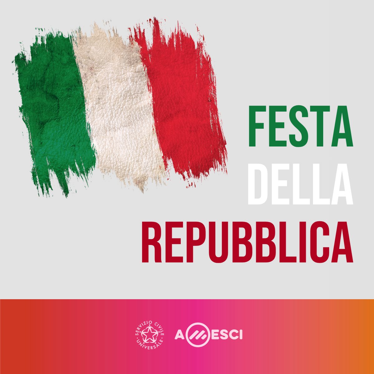 2 giugno 🇮🇹

Un giorno per ricordare i valori di libertà, democrazia e partecipazione che costituiscono le fondamenta del nostro Paese e l’importanza di essere dei cittadini attivi e consapevoli. 

Buona festa della Repubblica a tutti!