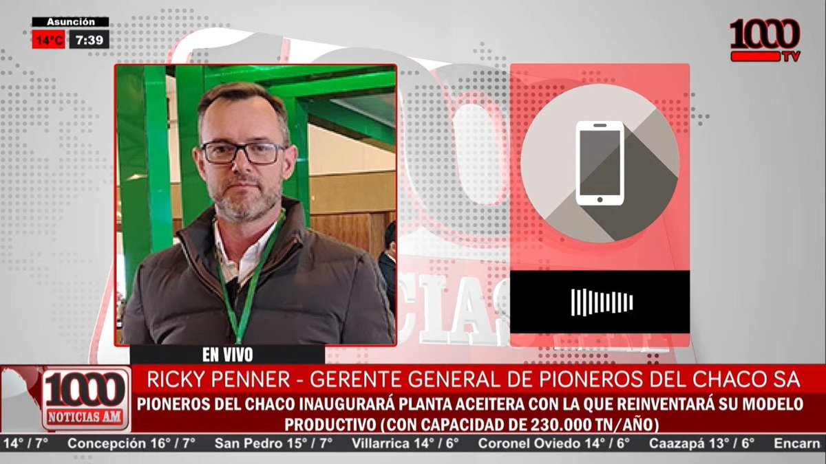 PLANTA ACEITERA REIVENTARÁ MODELO PRODUCTIVO |

🗣Habla Ricky Penner, gerente general de Pioneros del Chaco SA., c/<a href="/aniriv/">Ani Rivas</a>, <a href="/danielriosgz/">Dani Rios</a> y <a href="/enriquelugo95/">Enrique Lugo</a> 

➡️Con capacidad de 230.000 tn/año
 
📝<a href="/InfoNegocios_PY/">InfoNegociosPY</a> 

#1000NoticiasAM📺#1000am📻🎙
🔴x.com/i/broadcasts/1…