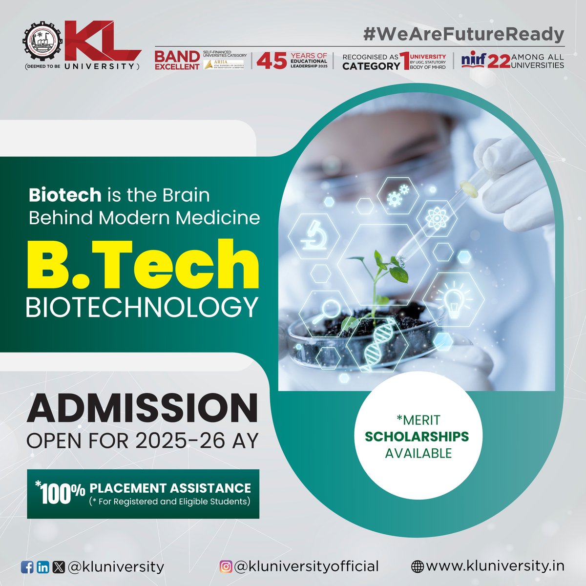kluniversity's tweet image. Transform healthcare with expertise in diagnostics, therapeutics, and drug discovery.
Master biotech tools like genetic engineering and shape the future of medicine.

kluniversity.in/admissions-202…

#KLU #WeAreFutureReady #btechbiotechnology #biotechnologyadmissions