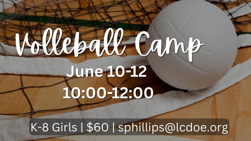 Lincoln Co. HS (@lchsfalcons) on Twitter photo ๐ LCHS Lady Falcon Volleyball Camp ๐
๐
June 10โ12, 2025 (TuesโThurs)
๐ 10:00 AM โ 12:00 PM
๐ LCHS Gym
๐ง Open to girls in Kโ8th grade
๐ง Questions? Contact:
Coach Sarah Grace Byrd โ sphillips@lcdoe.org
Coach Titus Wright โ titusw@lcdoe.org ๐ LCHS Lady Falcon Volleyball Camp ๐
๐
June 10โ12, 2025 (TuesโThurs)
๐ 10:00 AM โ 12:00 PM
๐ LCHS Gym
๐ง Open to girls in Kโ8th grade
๐ง Questions? Contact:
Coach Sarah Grace Byrd โ sphillips@lcdoe.org
Coach Titus Wright โ titusw@lcdoe.org