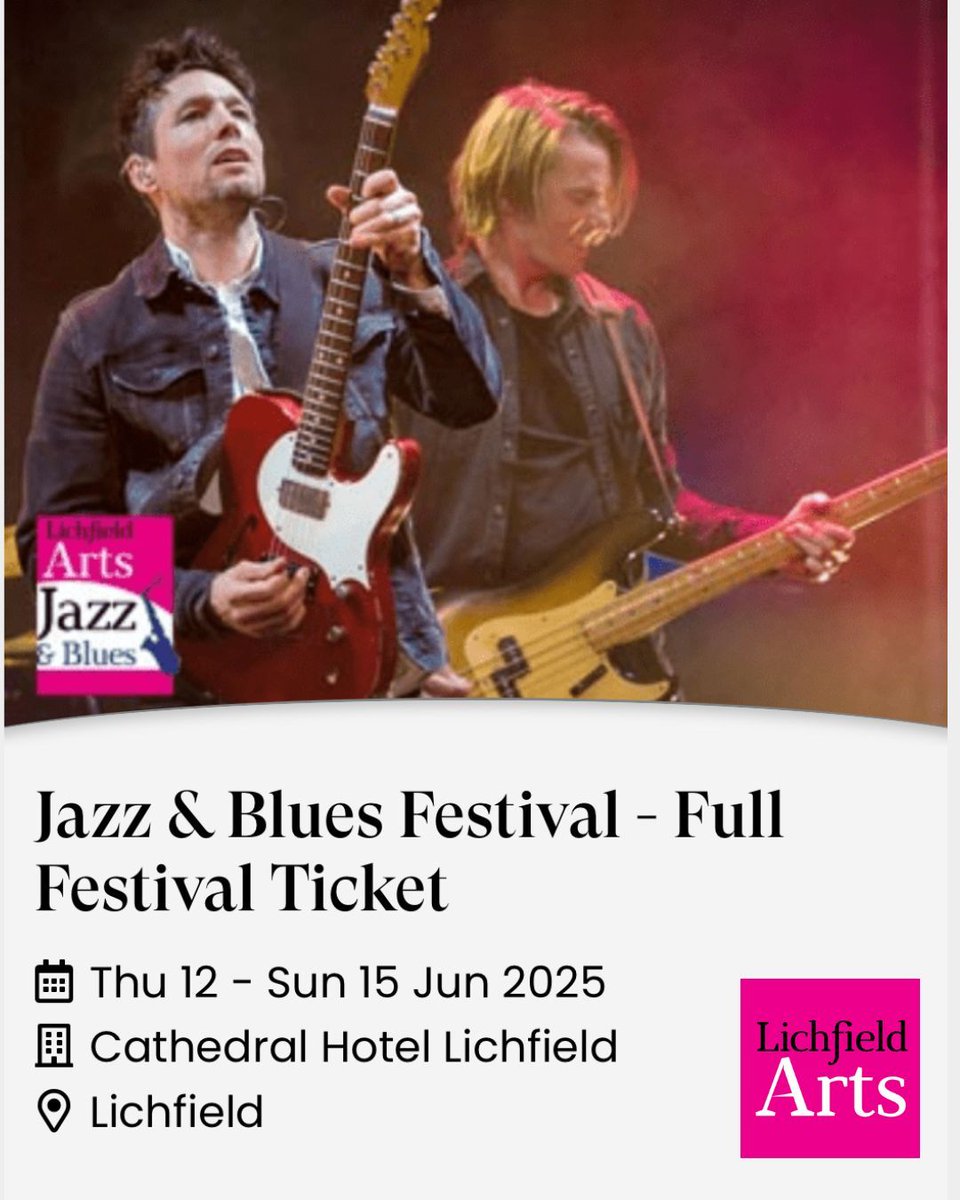 🎷 Lichfield Jazz &amp; Blues Festival hits The Cathedral Hotel from 12–15 June!
Catch Bryan Corbett, Fugue’n’Groove, RBC Salsa Orchestra &amp; more! 🎶
🎟️ Book now: lichfieldarts.org.uk/events/
#JazzAndBluesFestival #LichfieldArts #LiveMusic #Lichfield