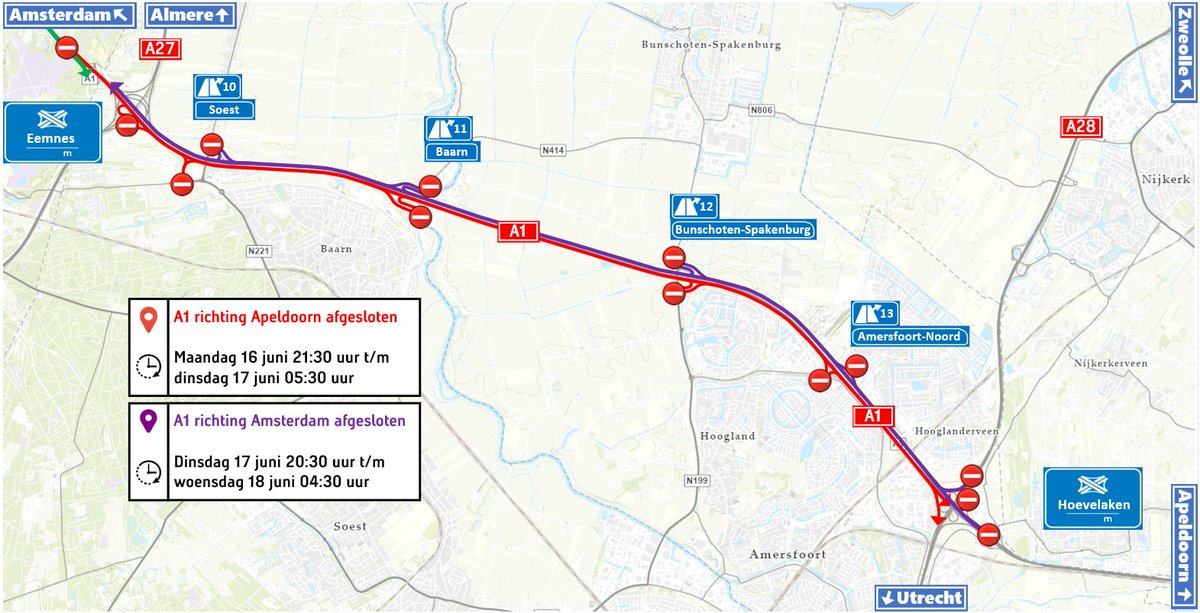 Bedrijvenpark De Wieken Vinkenhoef - In de nachten van 16 en 17 juni – A1 afgesloten tussen Eemnes en Hoevelaken wiekenvinkenhoef.nl/maandagnacht-1…