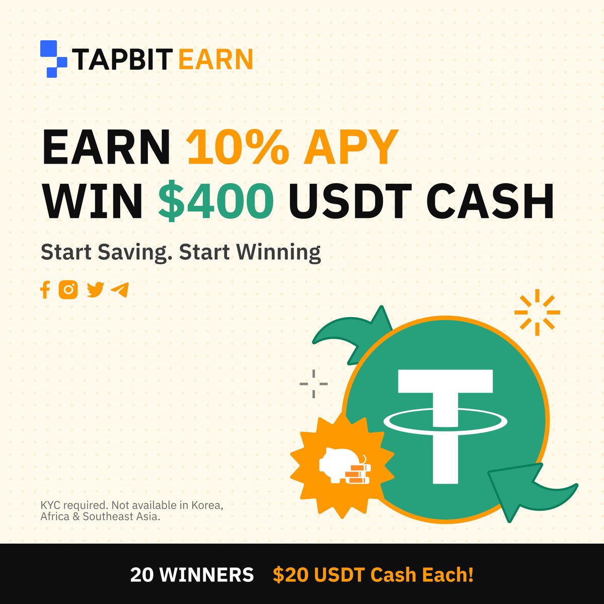 Tapbitglobal's tweet image. 🤑 Boost Your Earnings with 10% APY + Win USDT Cash! 💸
Earn a fixed 10% APY on your USDT with Tapbit — and get a shot at our $400 USDT Cash Giveaway! 🚀

🗓 Event Period: June 2 - June 9

🔹 How to Join:
1️⃣ Subscribe ≥ 100 USDT to USDT Flexible
2️⃣ Complete 1 social task (tag 3…