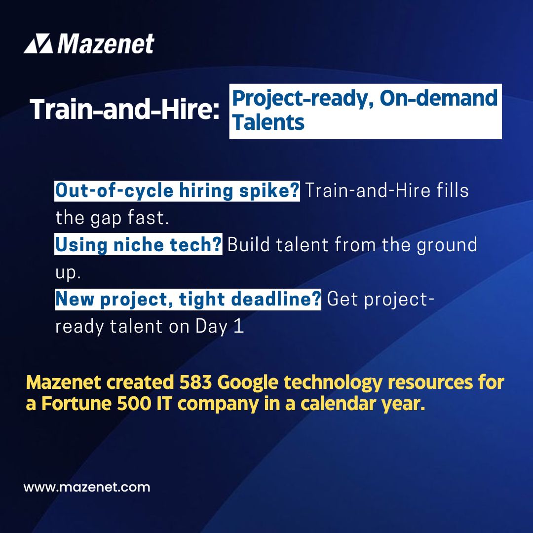 Maze_net's tweet image. 📷 Mazenet’s train and hire model delivers pre-trained, job-ready talent that ensures faster onboarding, higher retention, and productivity from day one. Build high-performing tech teams by partnering with Mazenet. 📷📷#trainandhire #techtalent #fasteronboarding #mazenetsolutions