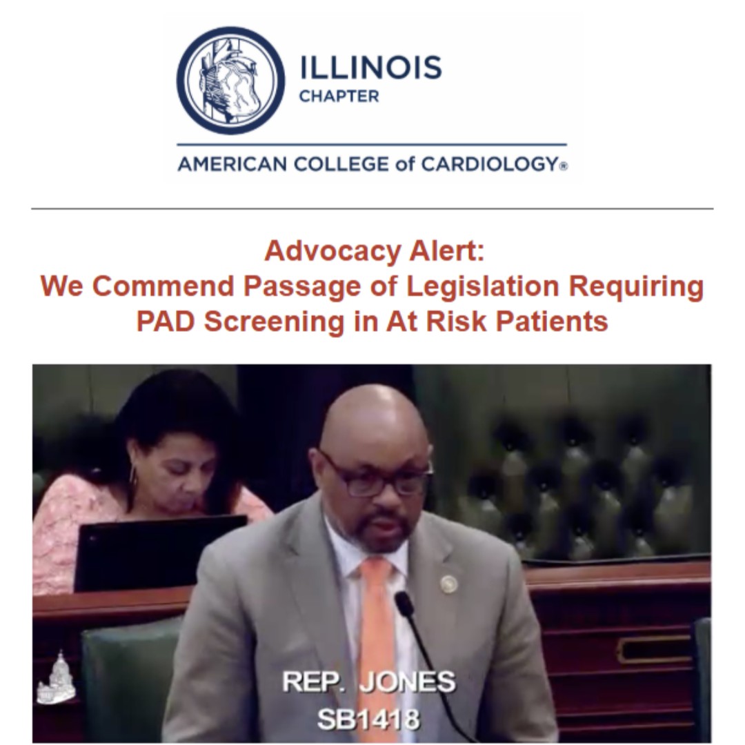 📢 Advocacy Win: SB1418 passes in IL!

PAD screening is now required for at-risk patients—age 65+, smokers, diabetics &amp; more.

👏 Thank you <a href="/SenHarrisIL/">Napoleon Harris III</a> &amp; Rep. Thaddeus Jones for championing this life-saving policy.

#ILACC #HeartHealth #PADAwareness #Advocacy