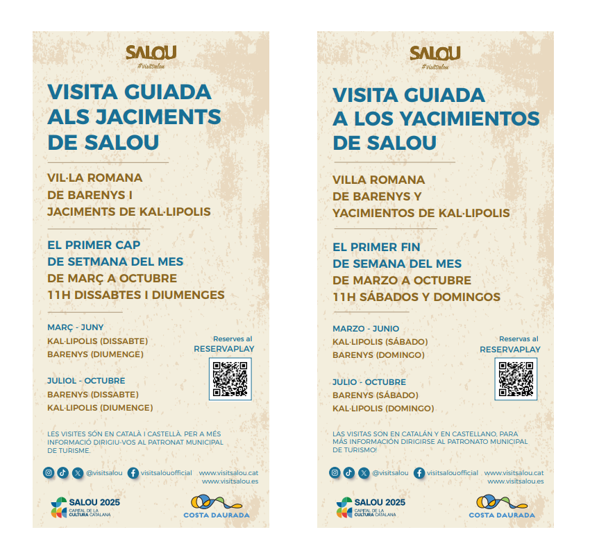 Descobreix el jaciment de Kal·lipolis i la Vil·la Romana de Barenys amb les visites guiades gratuïtes.

➡️ 7/06 a les 11h: jaciment de Kal·lipolis en castellà.

➡️ 8/06 a les 11h: Vil·la Romana de Barenys en català.

Reserva la teva plaça!
f.mtr.cool/mfslvhwtzl