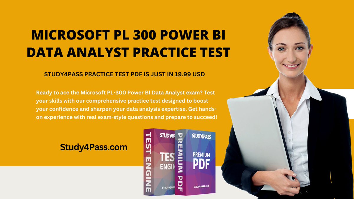 LucyT10015's tweet photo. Ace your Microsoft PL-300 exam with Study4Pass! Get the best Power BI Data Analyst Practice Test to boost your skills with confidence.#Study4Pass #PL300 #PowerBI #DataAnalyst #MicrosoftCertification #ExamPractice #PassWithStudy4Pass #DataAnalytics #PowerBIExam #StudySmart https://t.co/LSINkgY3FC