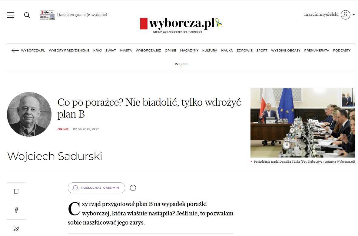 ⚠️"Nie biadolić, tylko wdrożyć plan B."⚠️

Pozwolę sobie -mimo paywalla, wybaczcie- przekleić w całości komentarz <a href="/WojSadurski/">Wojciech Sadurski</a> w <a href="/gazeta_wyborcza/">Gazeta Wyborcza.pl</a>, bo to najbardziej konstruktywne, co dzisiaj przeczytacie 👇👇👇

"Czy rząd przygotował plan B na wypadek porażki wyborczej, która