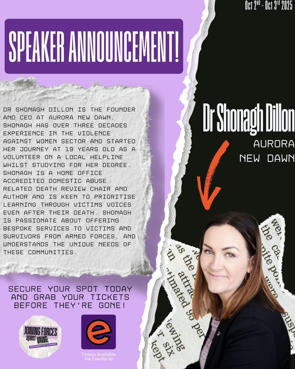 We are excited to announce that our CEO, Dr Shonagh Dillon, will speak at our Conference about Violence Against Women and Girls and the Armed Forces, 'Joining Forces Against VAWG - Independent But Alongside', in Portsmouth in October. 

#JoiningForcesVAWG 

🧵👇