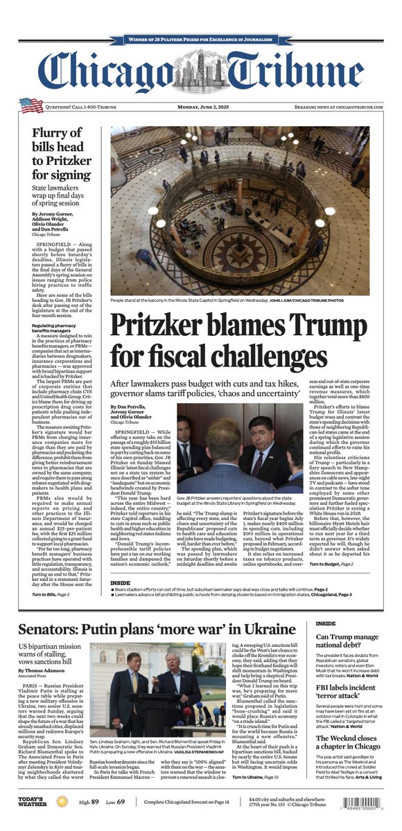 The front page of today's Chicago Tribune. Read the e-edition here: chicagotribune.com/enewspaper