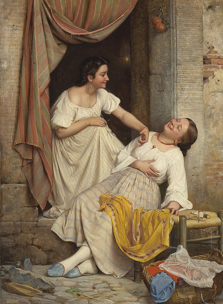 Two smiling girls, by Danish painter Carl Bloch (1865). In private collection.