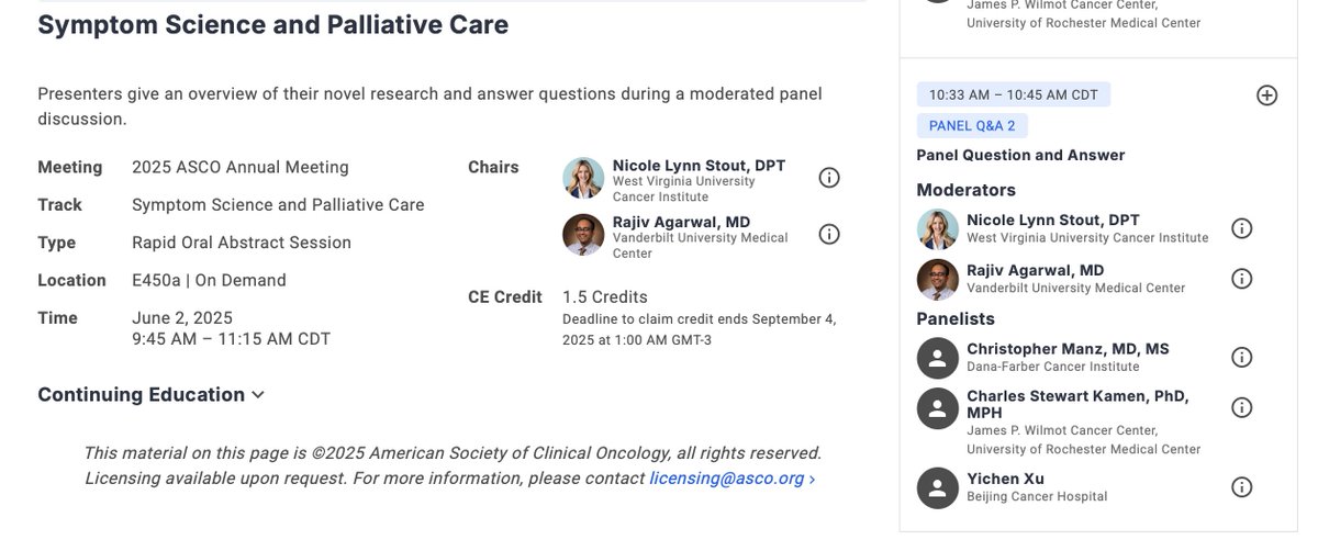 Cristiane D Bergerot (@crisbergerot) on Twitter photo 🧠💬 Symptom Science & Palliative Care at #ASCO25:
From CBT & light therapy for insomnia to duloxetine for CIPN, TCM for fatigue, SIC pathways, & cognitive outcomes in ICI tx—cutting-edge trials reshaping how we care for patients
Don’t miss this powerhouse panel! <a href="/NicoleStoutPT/">Nicole L. Stout DPT, FAPTA</a> 🧠💬 Symptom Science & Palliative Care at #ASCO25:
From CBT & light therapy for insomnia to duloxetine for CIPN, TCM for fatigue, SIC pathways, & cognitive outcomes in ICI tx—cutting-edge trials reshaping how we care for patients
Don’t miss this powerhouse panel! <a href="/NicoleStoutPT/">Nicole L. Stout DPT, FAPTA</a>