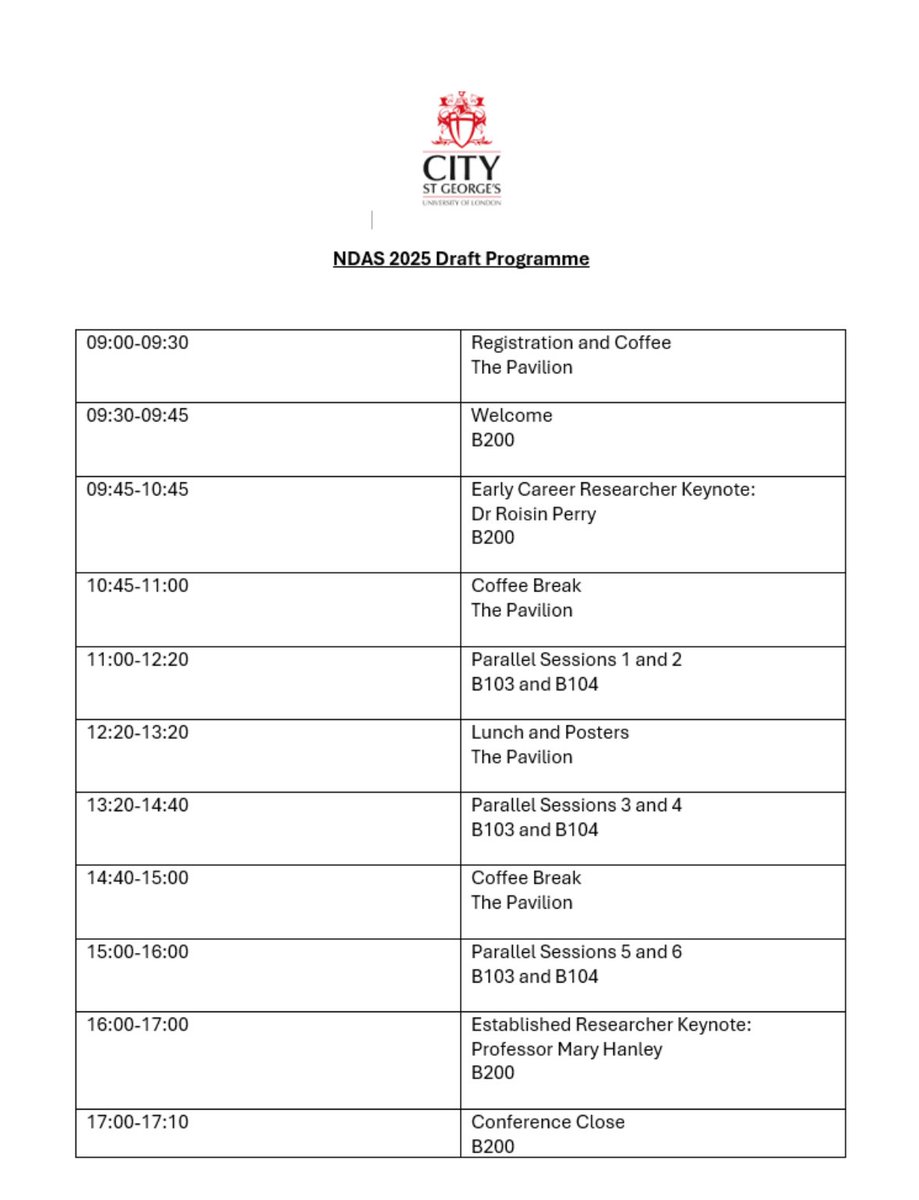 Still some places left at #NDAS2025 conference - £65 (£55 students) including lunch &amp; wine reception! 

Fab keynote speakers on #neurodivergence and #school 

Parallel sessions on #neurodevelopment and #autism #cognition #methology #sleep #mentalhealth 

citystgeorges.ac.uk/news-and-event…