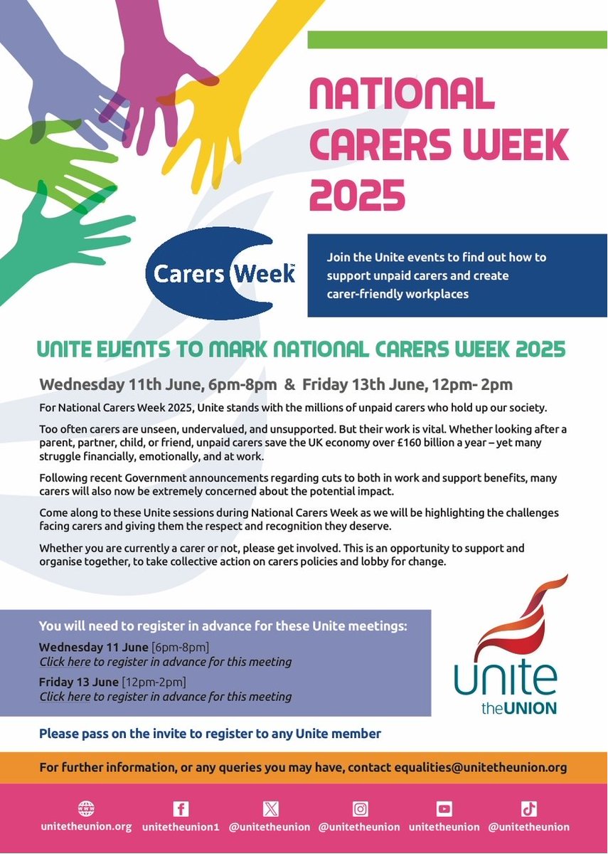 Unite Community ✊🏼 #joinaunion (@unite_community) on Twitter photo Carers are the forgotten heroes of our community. The do so much unpaid work. And they hold up our society.
Please repost and circulate. Carers are the forgotten heroes of our community. The do so much unpaid work. And they hold up our society.
Please repost and circulate.