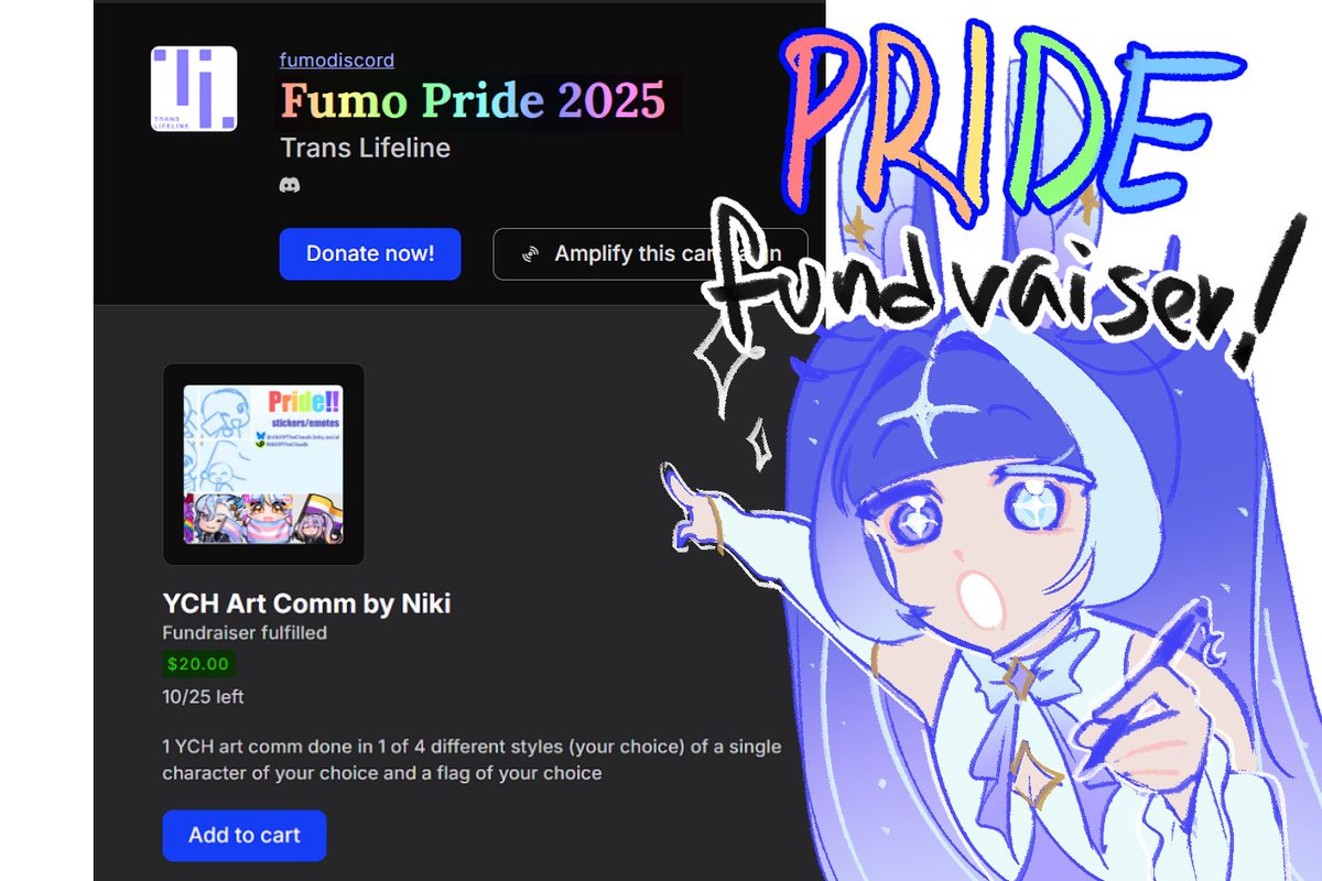 PURPLE MIKU DRAWS YOU EMOTES FOR PRIDE CHARITY !!!!!! 🏳️‍🌈🎨

If you donate $20 (discounted from my usual prices!) or more, you get an EMOTE DRAWN BY ME !!!!

tiltify.com/@fumodiscord/f…