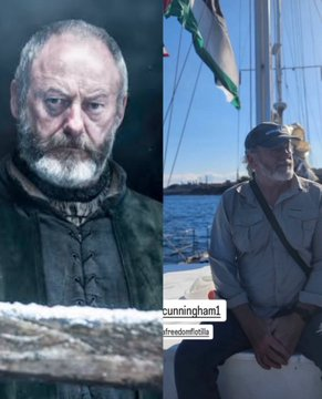 İrlandalı ünlü oyuncu Liam Cunningham, ablukayı kırmak ve yardım ulaştırmak için Sicilya’dan Gazze’ye doğru yola çıkan sivil teknede bulunuyor.