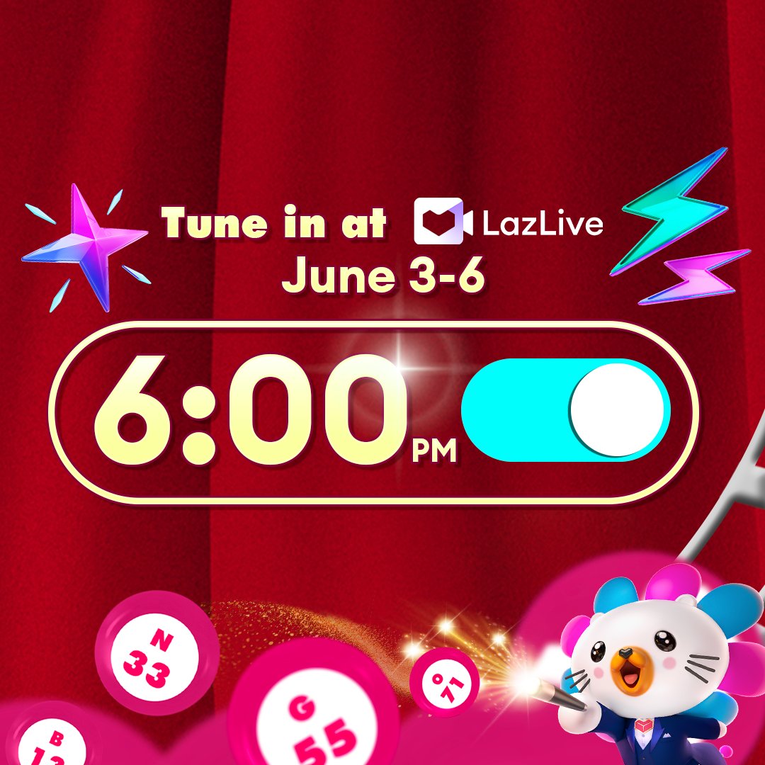 LazadaPH's tweet photo. Nagsimula sa EDSA, ngayon bobola na, it's time for #LazBingoLive! 🪄

Makilaro at maki-BINGO with Mikael Daez every 6PM, from June 3-6 and win the REAL DEAL of the day! A total of ₱300,000 worth of LazMall prizes awaits!  Sali na 👉 https://t.co/ByKVz3k9zO

#Lazada66SuperWowSale https://t.co/ZS342sdC7u