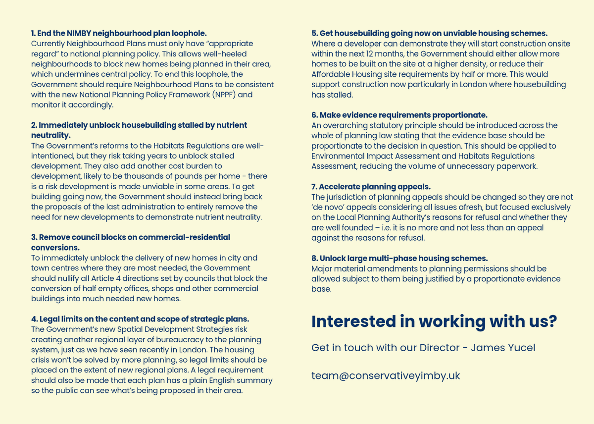 consyimby's tweet image. Today we launched our first report by @aireyj - Eight Quick Fixes to the Planning and Infrastructure Bill.

Hosted by @PLGHousing and @ukonward in a packed room - we have proposed a set of easy, practical steps the government could take to build more homes.