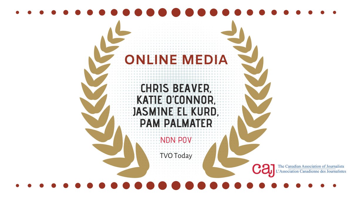 Congratulations to <a href="/chris_beaver/">Chris Beaver</a>, <a href="/KA_OConnor/">Katie O'Connor</a>, Jasmine El Kurd and <a href="/Pam_Palmater/">Pam Palmater</a> for winning the Gold <a href="/caj/">Canadian Association of Journalists</a> Award for Online Media for NDN POV. #NationalIndigenousHistoryMonth 

Watch the series: youtube.com/watch?v=ZVL6U2…