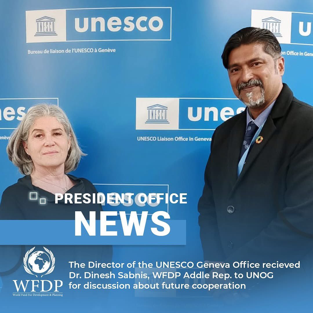 Dr. Dinesh Sabnis, the Additional Representative to UNOG for WFDP, recently engaged in a productive discussion with the Director of the UNESCO Geneva Office on 13th May 2025 regarding various potential initiatives focused on education, youth development, and cultural diplomacy.