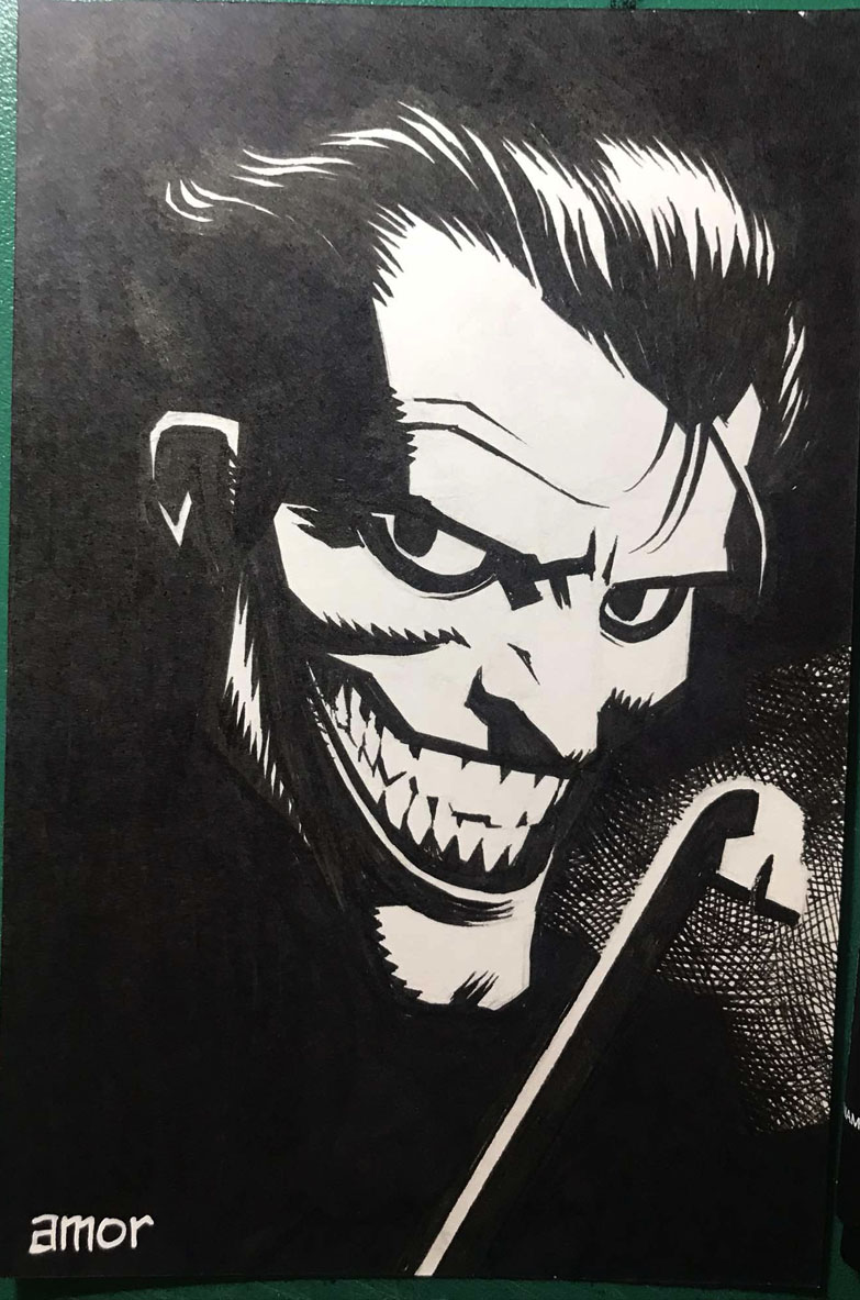 JohnAmor's tweet image. 55/365: JOKER
4x6; ink on bristol

#thejoker #batman #gothamvillains #batmanrogues #comicart #traditionalart #illustration #penandink #penandinkdrawing