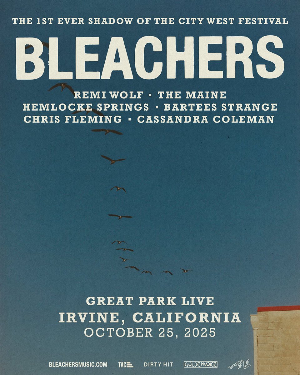 bleachers (@bleachersmusic) on Twitter photo bleachers to perform their ONLY west coast headline show of 2025 at the first ever <a href="/sotcfestival/">shadow of the city</a> in irvine, california.
been dreaming about doing this for years. games + food vendors + more to be announced. what you wanna see there?
tickets on sale now - shadowofthecity.ffm.to/west bleachers to perform their ONLY west coast headline show of 2025 at the first ever <a href="/sotcfestival/">shadow of the city</a> in irvine, california.
been dreaming about doing this for years. games + food vendors + more to be announced. what you wanna see there?
tickets on sale now - shadowofthecity.ffm.to/west