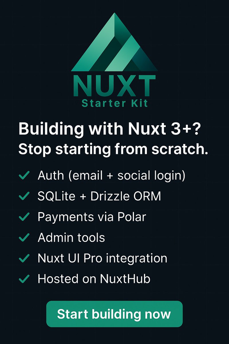 Mokkapps's tweet image. π Building with Nuxt 3+? Stop starting from scratch.
I built a production-ready Nuxt starter kit to save myself weeks of setup β and now you can use it too.
π nuxtstarterkit.com β Start building now.