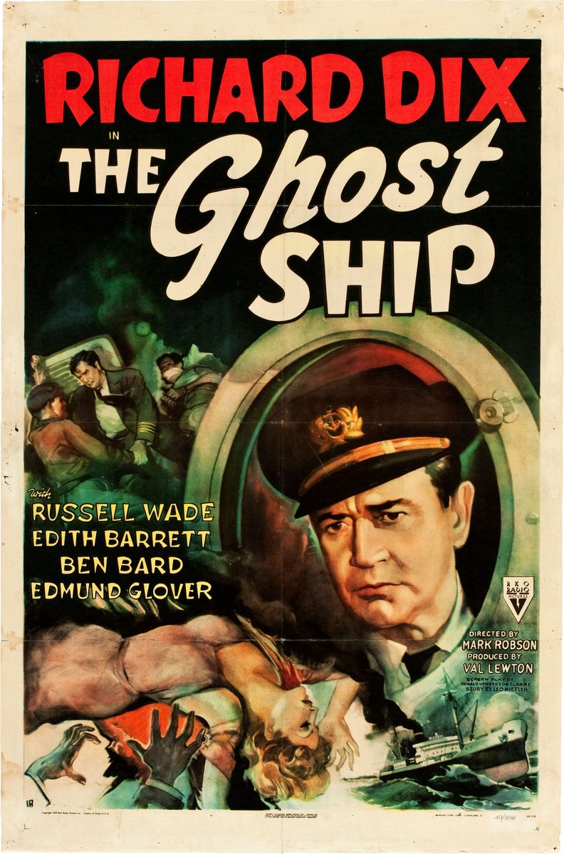 The Ghost Ship (1943) 

A young innocent signs on with a ship whose captain is going mad. 
DIR Mark Robson 
CAST Richard Dix, Russell Wade, Edith Barrett

1 HR 15 MINS | HORROR/SCIENCE-FICTION | 1:00 PM EDT