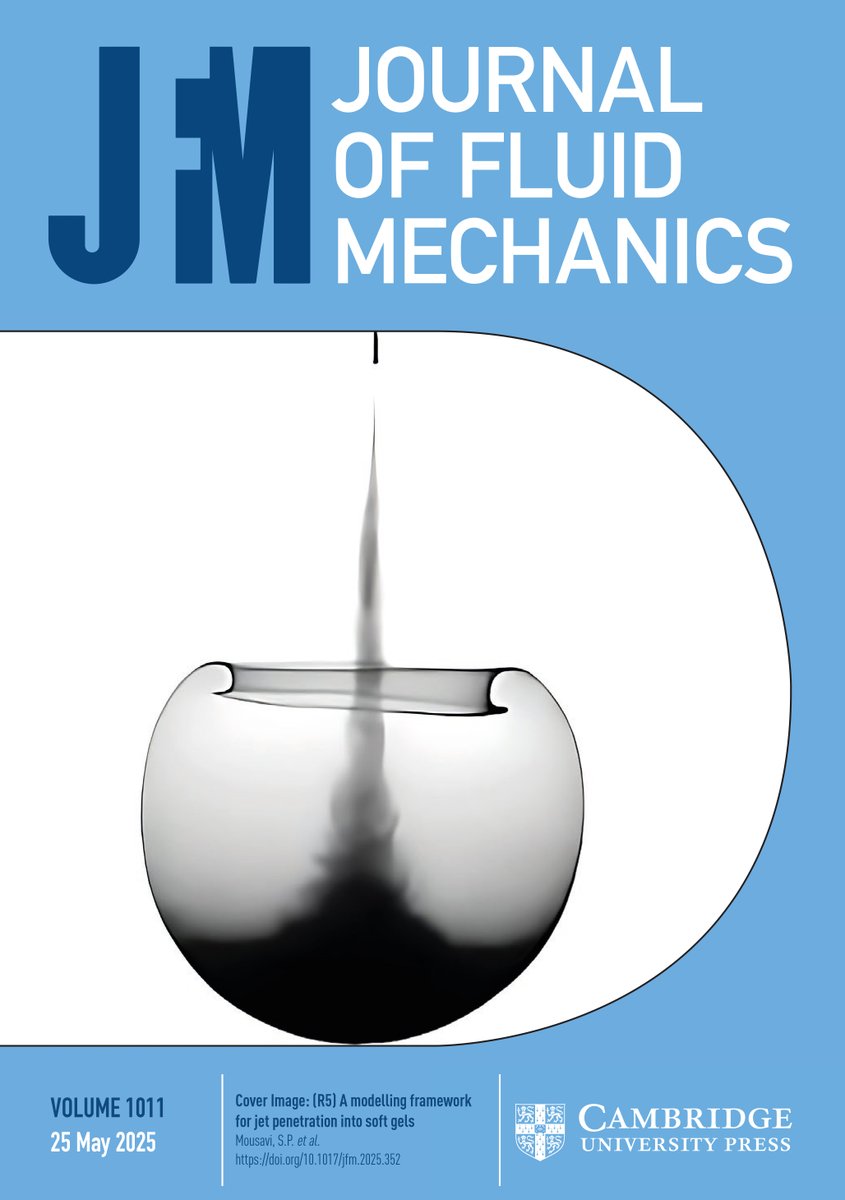 JFluidMech's tweet image. New Volume of Journal of Fluid Mechanics available on Cambridge Core cup.org/3SlZ61q
New Volume = New Cover
📸(R5) A modelling framework for jet penetration into soft gels Mousavi, S.P. et al.
doi.org/10.1017/jfm.20…