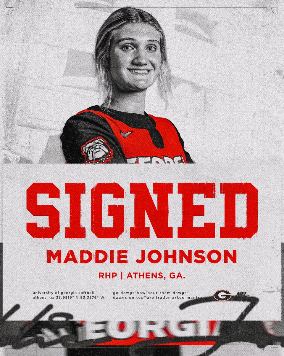 Georgia Softball (@ugasoftball) on Twitter photo ✍️ 𝒲𝑒𝓁𝒸𝑜𝓂𝑒 𝒽𝑜𝓂𝑒, <a href="/MaddieBJohnson3/">Maddie Johnson</a> 🐶
🅿️ RHP
🏘️ Athens, Ga.
🏫 North Oconee HS
🔁 Georgia Southern
#GoDawgs ✍️ 𝒲𝑒𝓁𝒸𝑜𝓂𝑒 𝒽𝑜𝓂𝑒, <a href="/MaddieBJohnson3/">Maddie Johnson</a> 🐶
🅿️ RHP
🏘️ Athens, Ga.
🏫 North Oconee HS
🔁 Georgia Southern
#GoDawgs