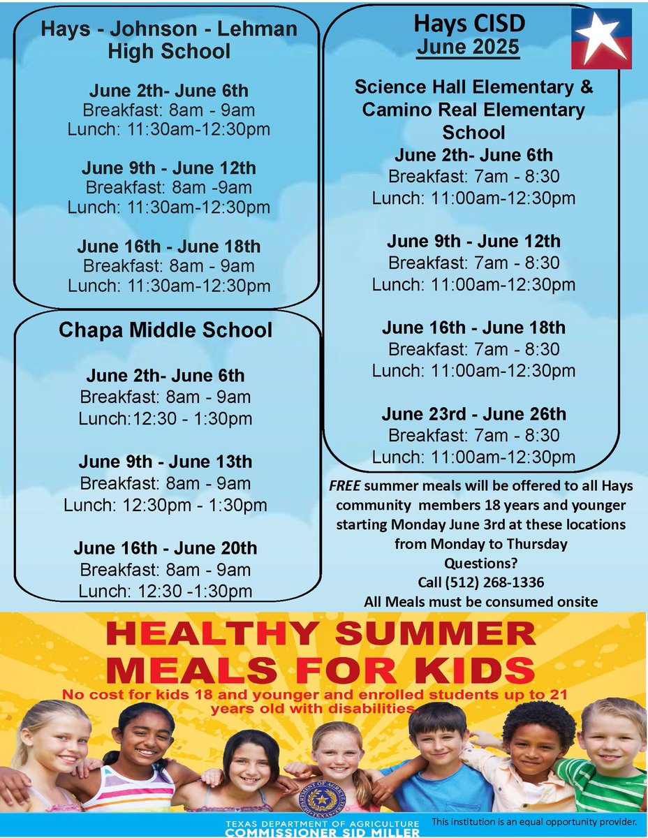Reminder - Breakfast and lunch are offered at Hays this summer! <a href="/Hays_Hawks/">Hays High School</a>