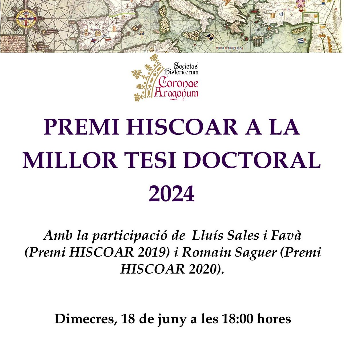 🥇El dimecres 18 de juny, a les 18h, tindrà lloc, virtualment, l'acte de concessió del Premi HISCOAR a la millor tesi doctoral 2024. Hi intervindran els Drs.  Lluís Sales i Favà i Romain Saguer, premiats en edicions anteriors. 
Us hi esperem!
Enllaç: teams.microsoft.com/l/meetup-join/…