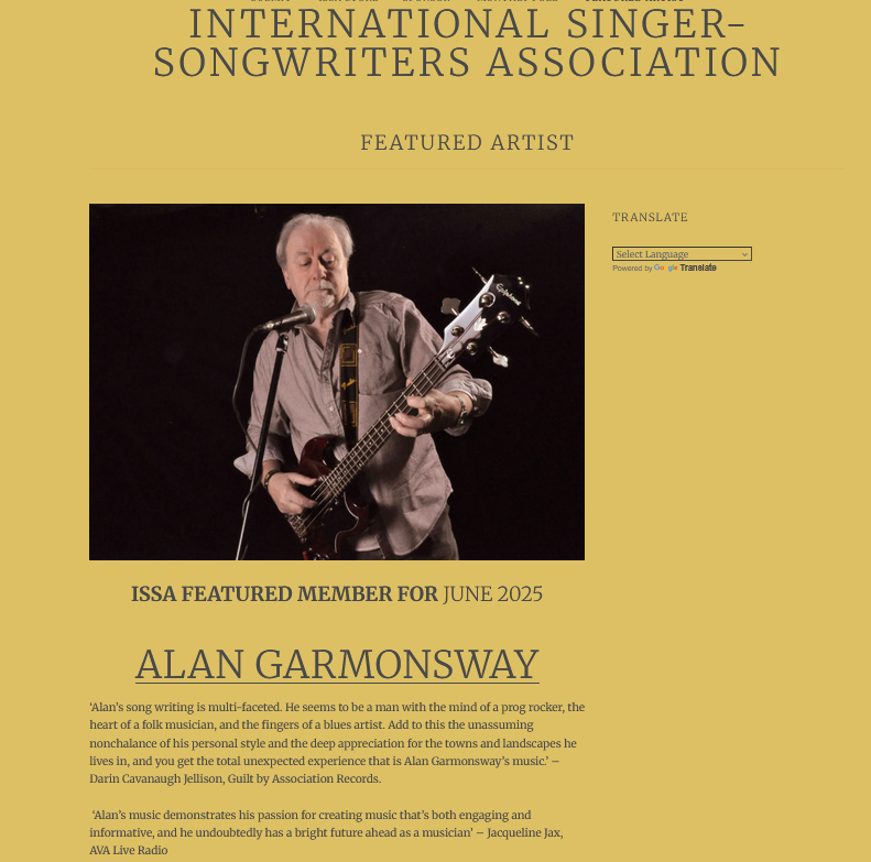 Alan Garmonsway (@alan_garmonsway) on Twitter photo Fab news to be <a href="/ISSAsongwriters/">INTL SINGER-SONGWRITERS ASSOC</a> Featured Artist for June. A great honour and thank you so much. Fab news to be <a href="/ISSAsongwriters/">INTL SINGER-SONGWRITERS ASSOC</a> Featured Artist for June. A great honour and thank you so much.