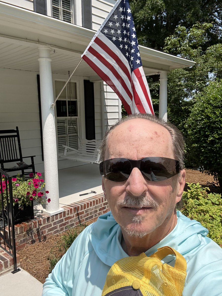 Got a new flag for this year. Said a prayer for troops and hung with respect. MAGA.