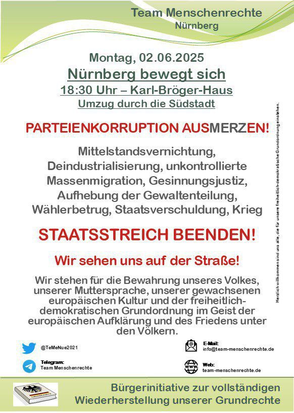 Ich berichte >JETZT LIVE< vom Montagsprotest <a href="/TeMeNue2021/">Team Menschenrechte Nürnberg</a> und der Gegendemo in Nürnberg 🧢

Hier geht´s zum Stream:
youtube.com/watch?v=8gt-9t…