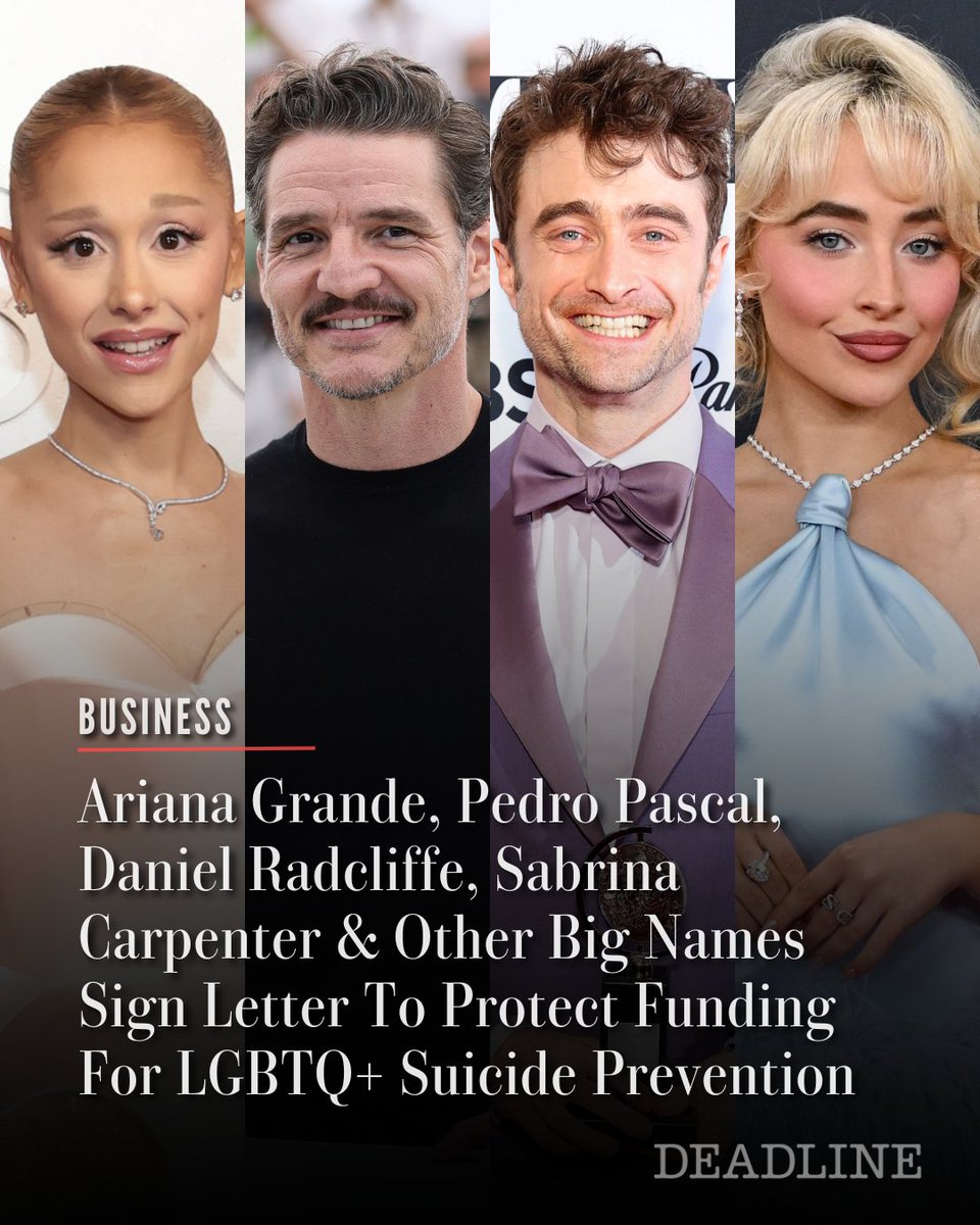 More than 100 celebrities from across the entertainment industry have signed a letter calling for the protection of funding for a federal program that provides emergency crisis support to LGBTQ+ youth considering suicide.

The list of signatories includes Ariana Grande, Pedro